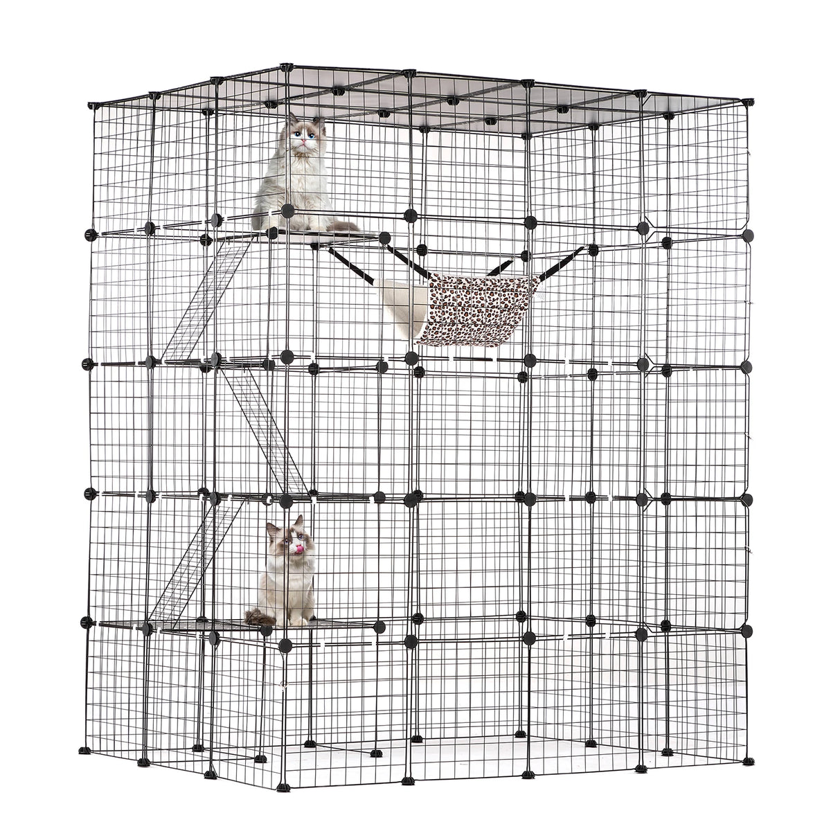 SucceBuy Metal Cat Enclosure Cage With Doors Hammock And Ramp