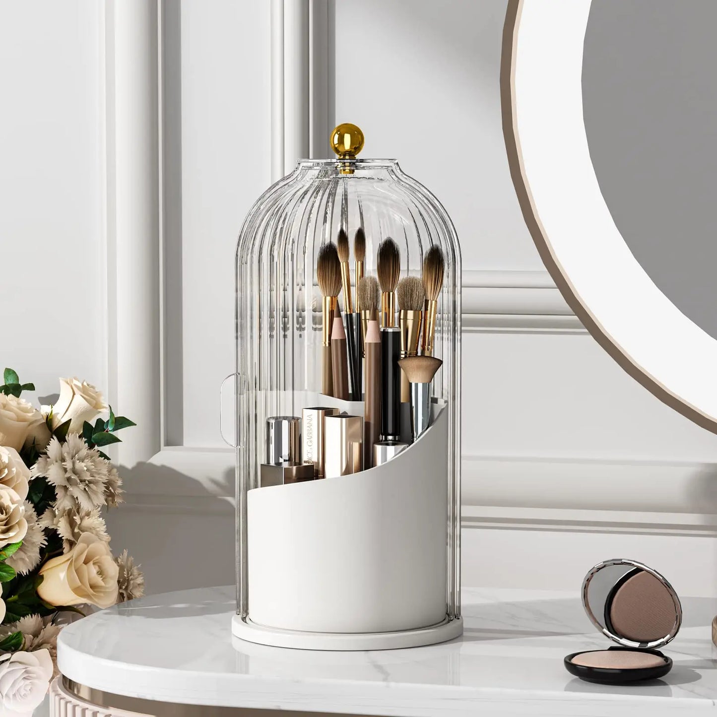 Yoolens 360 Rotating Makeup Brush Holder Dustproof Lid Organizer