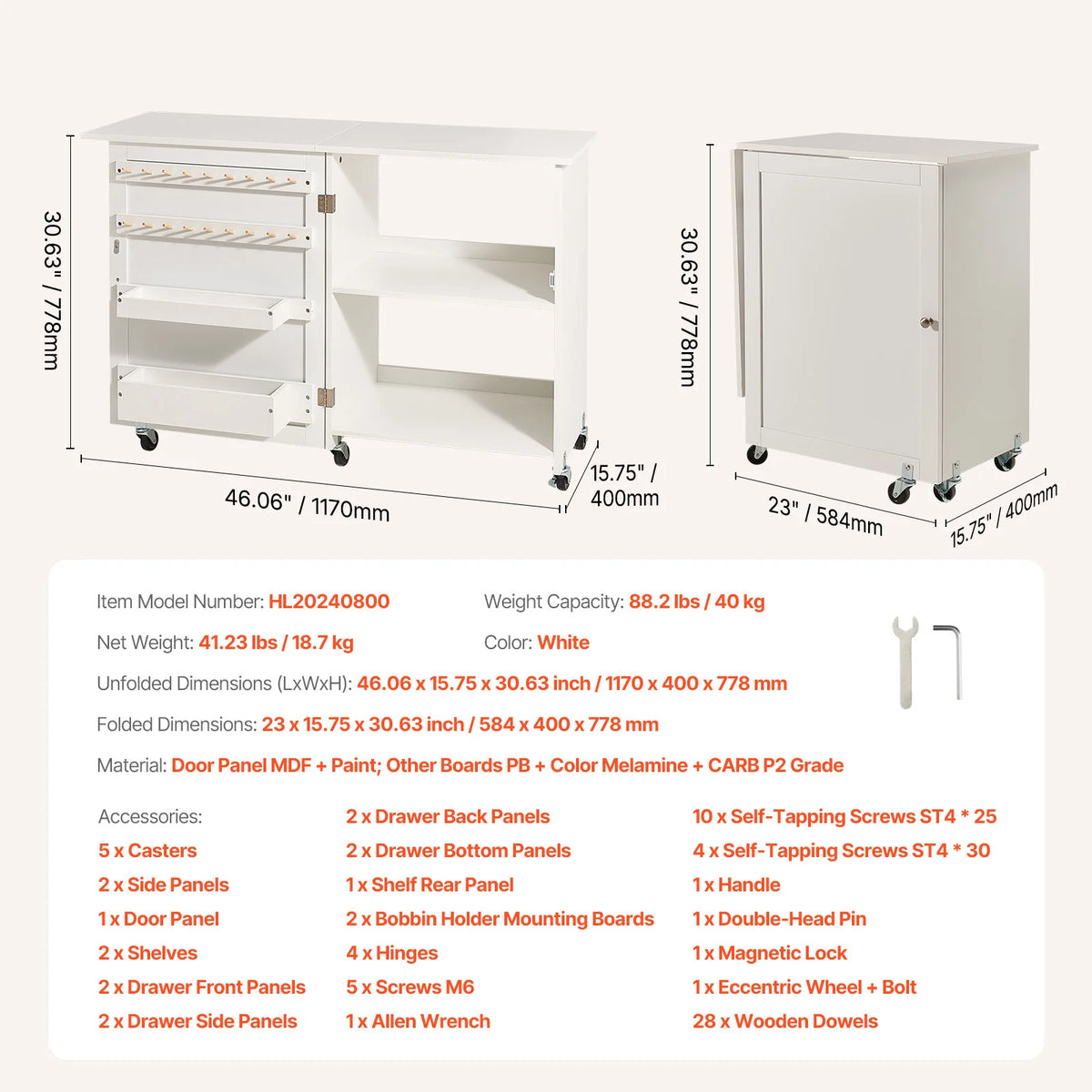 SucceBuy Multipurpose Folding Sewing Machine Table With Storage Shelves