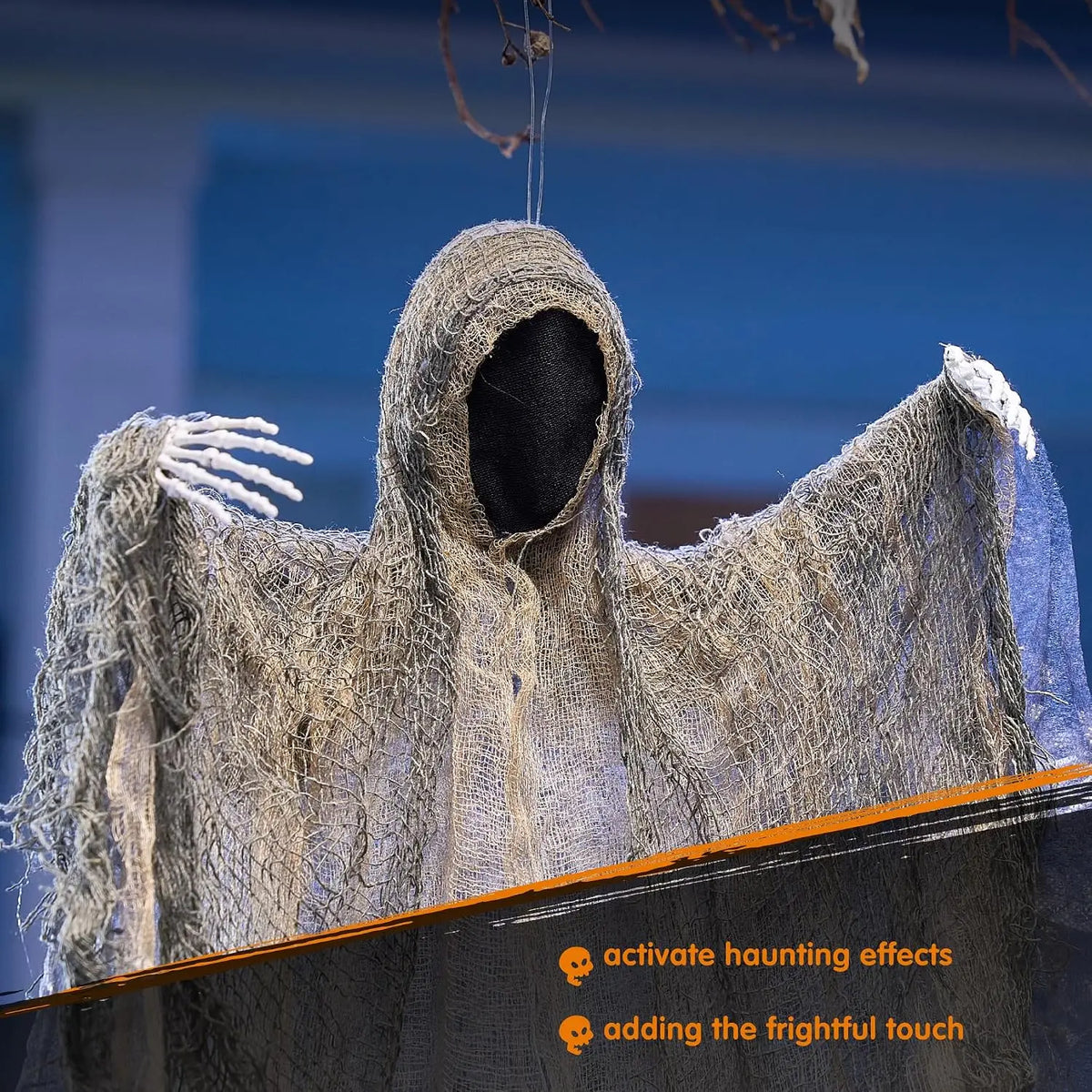 Hanging Faceless Ghost Decorations with Posable Arms for Halloween