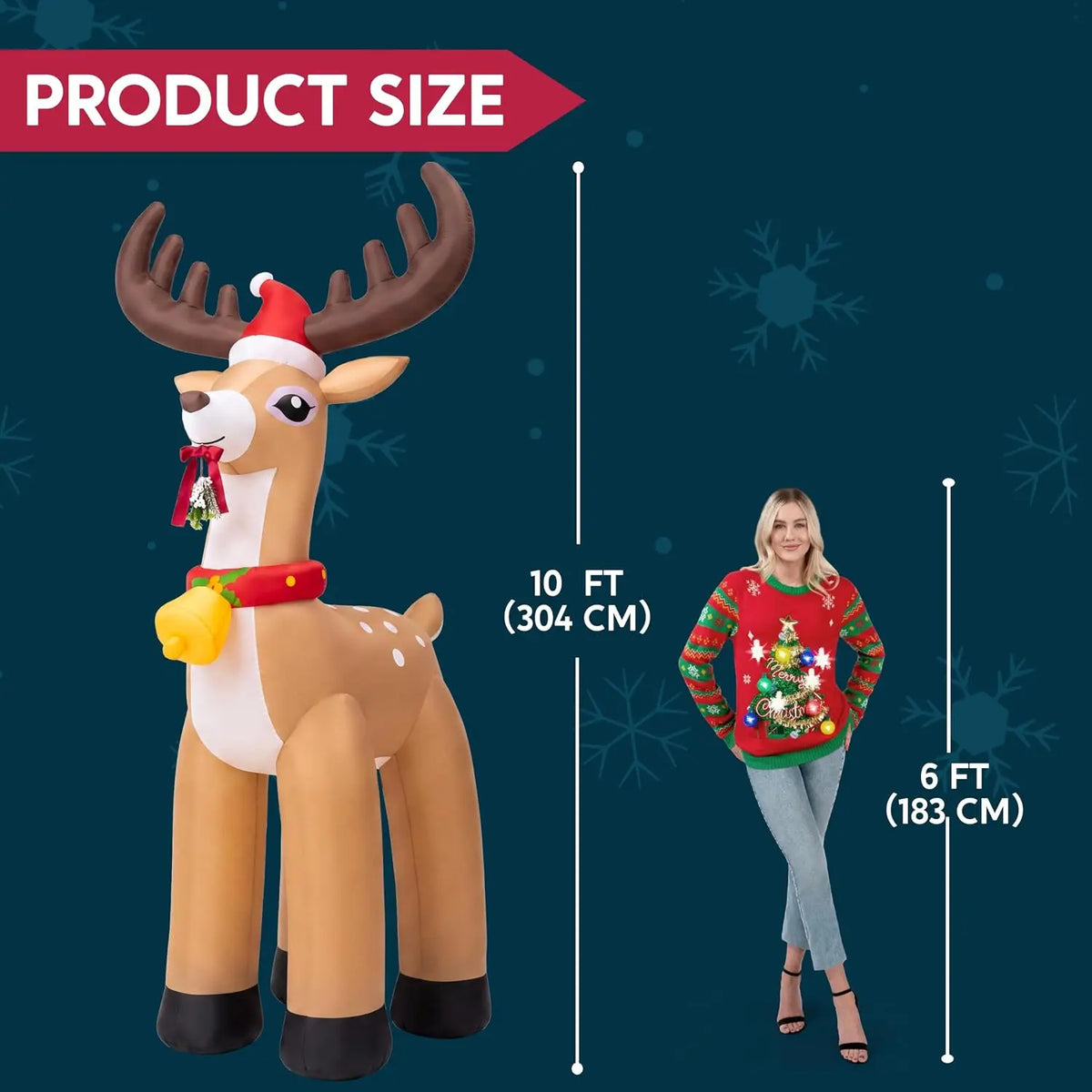 Joyfy Christmas Inflatable Reindeer With Santa Hat And LED Lights