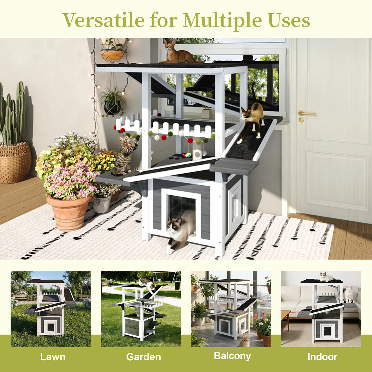 Weatherproof Outdoor Cat House Feral Shelter With Waterproof Roof