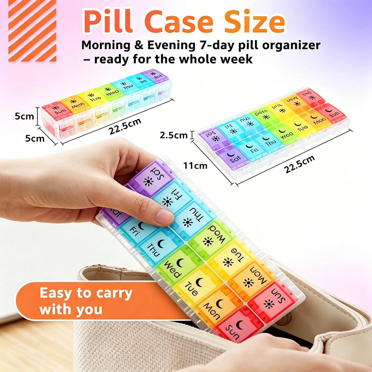 Weekly Pill Organizer 14 Compartments BPA Free Foldable Medicine Box