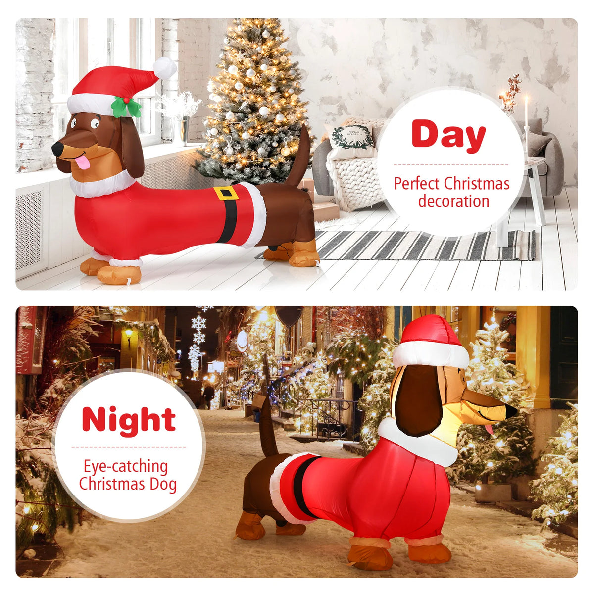 MULTIGOT Inflatable Christmas Dog With LED Lights Outdoor Yard Decoration