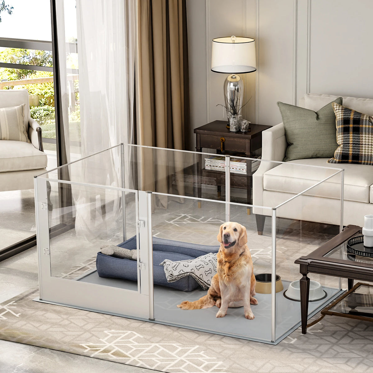 Bingopaw Heavy Duty Acrylic Dog Playpen Fence With Waterproof Mat