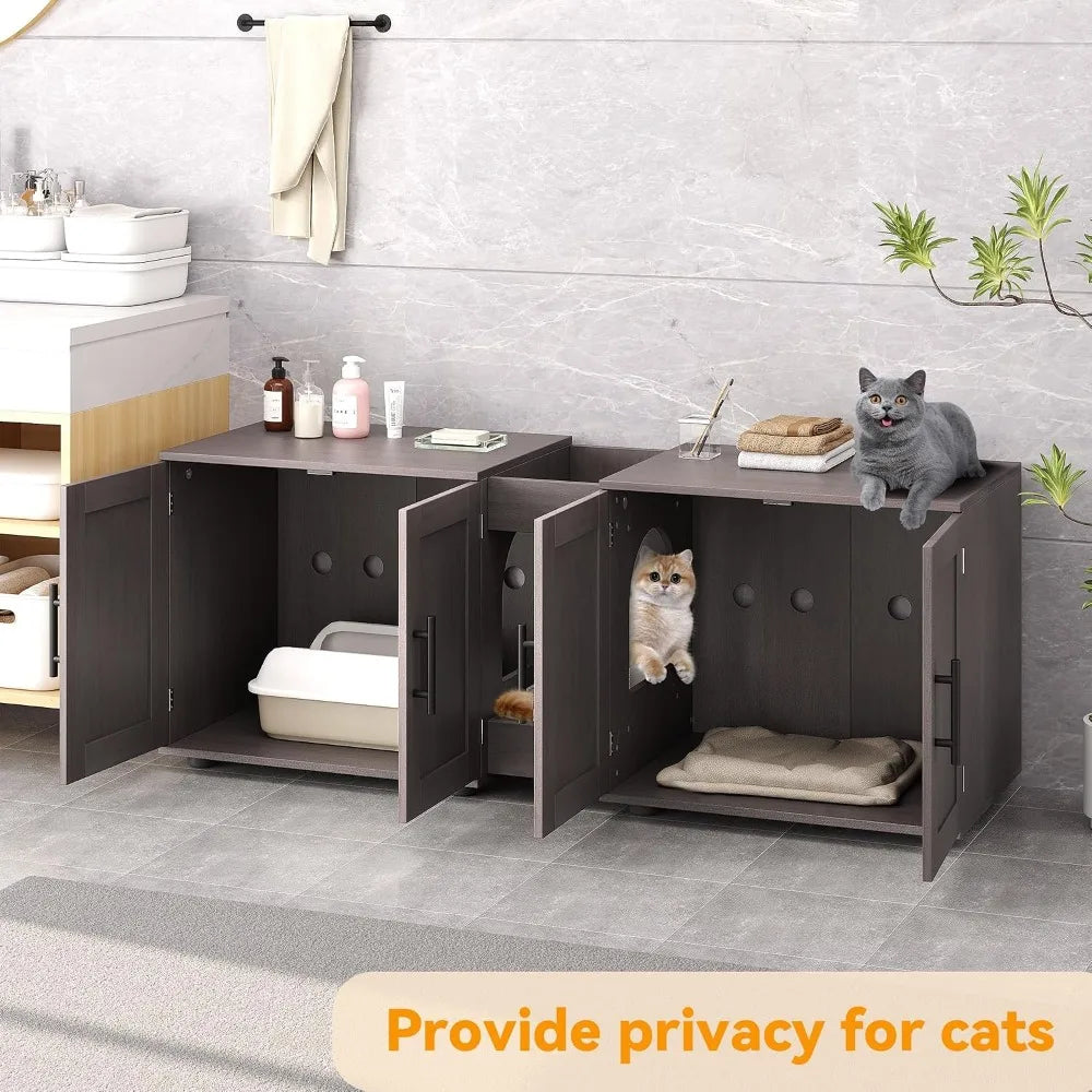 Garvee Wooden Double Room Hidden Cat Litter Box Enclosure Furniture