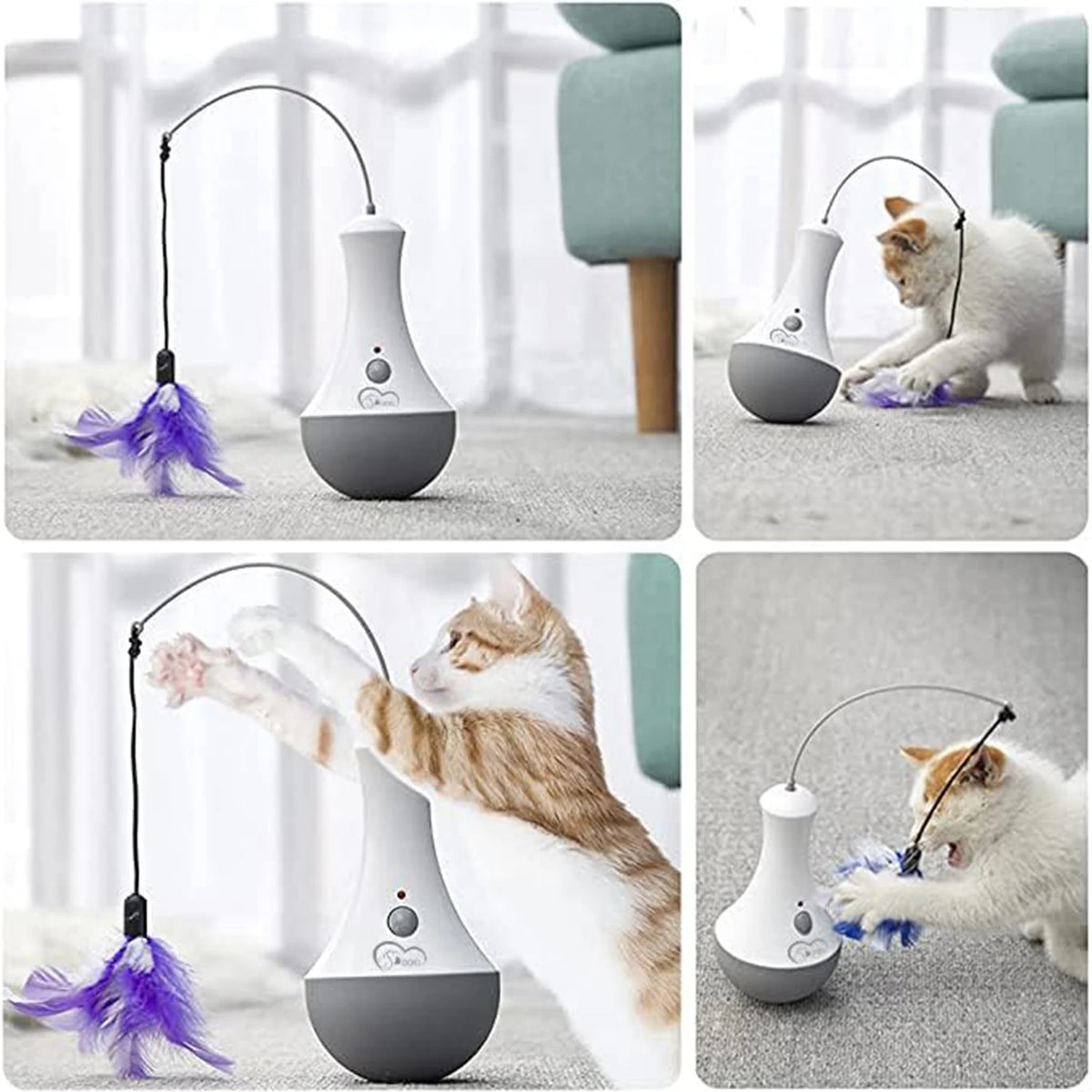 Cat Interactive Feather Toy Teaser For Kittens Indoor Automatic Spinner