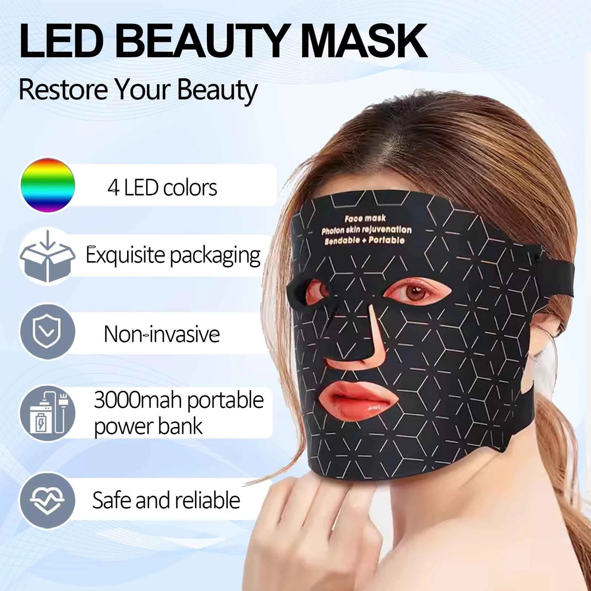 Portable Led Face Mask For Red Light Therapy Skin Rejuvenation