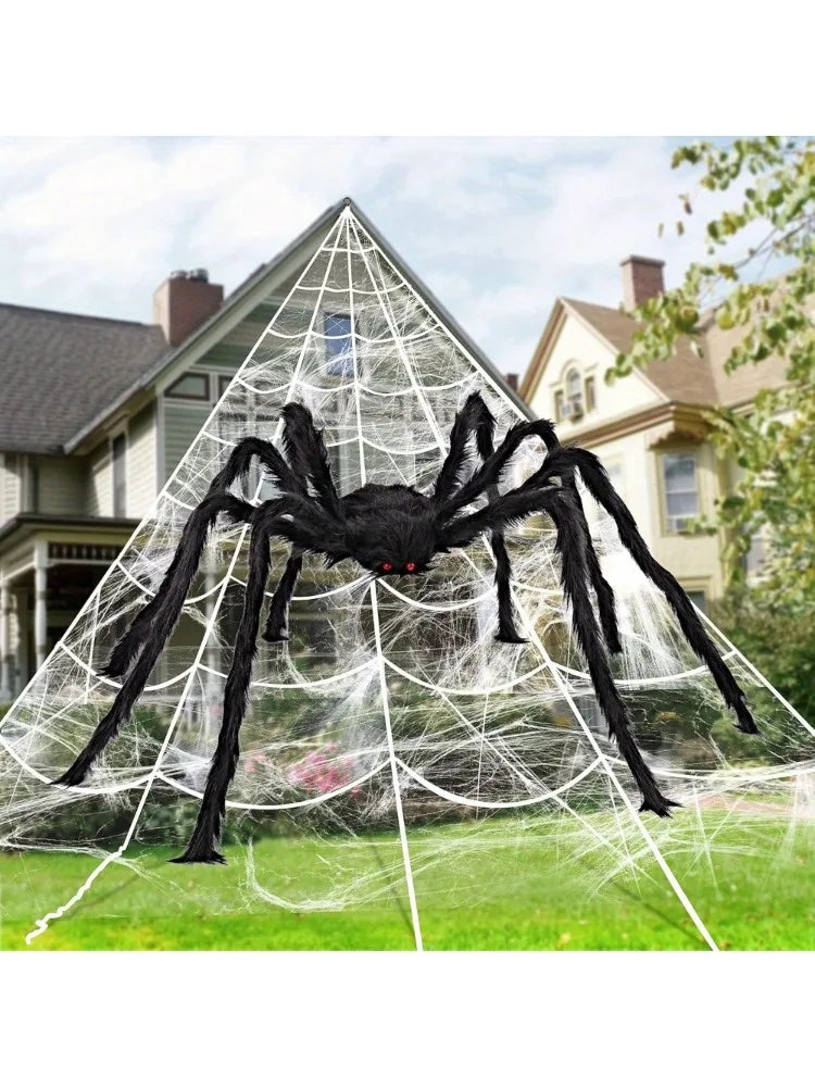 Giant Halloween Spider Decoration With Stretchy Web for Haunted House