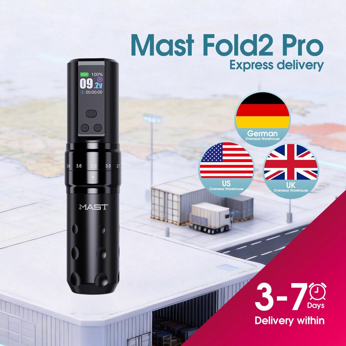 Mast Fold2 Pro Wireless Tattoo Pen Machine Kit Digital Display