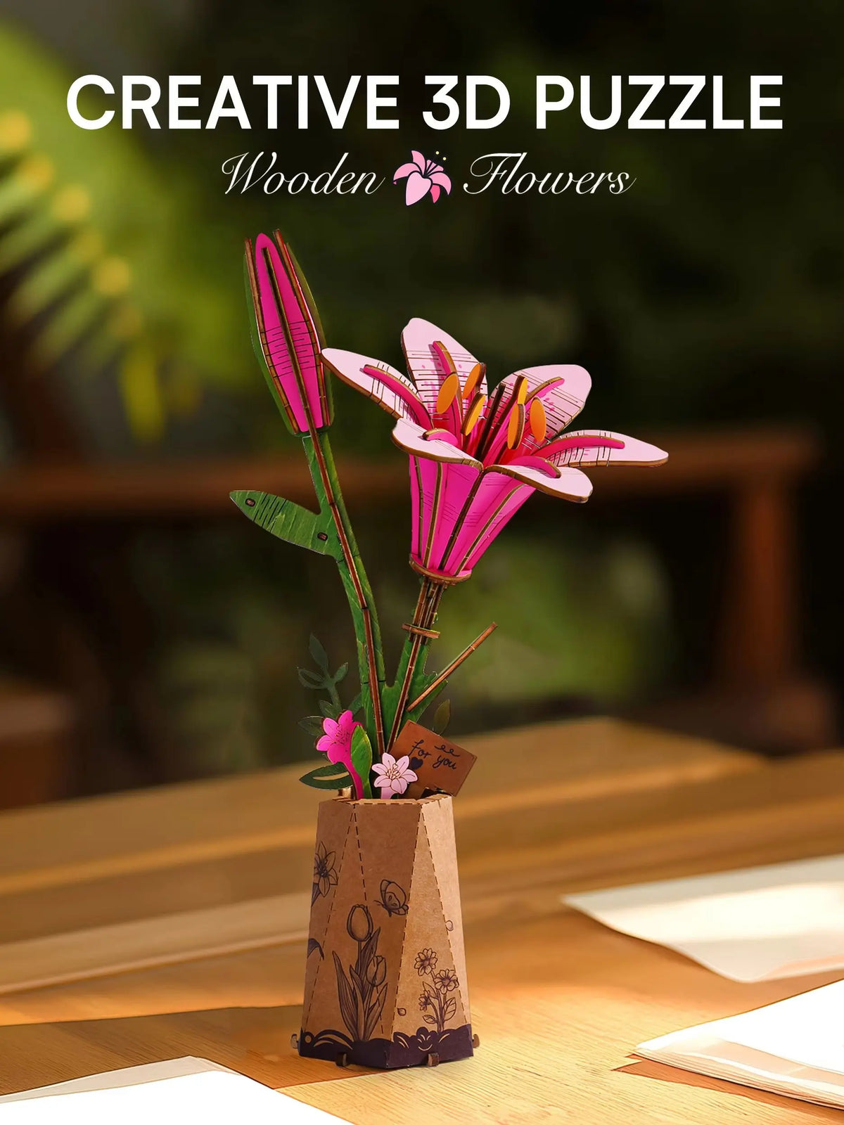 Rolife Wooden 3D Puzzle Lily Artificial Flower DIY Building Kit
