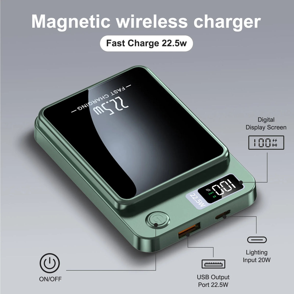 Wireless Magnetic Power Bank 10000mAh Fast Charging Digital Display