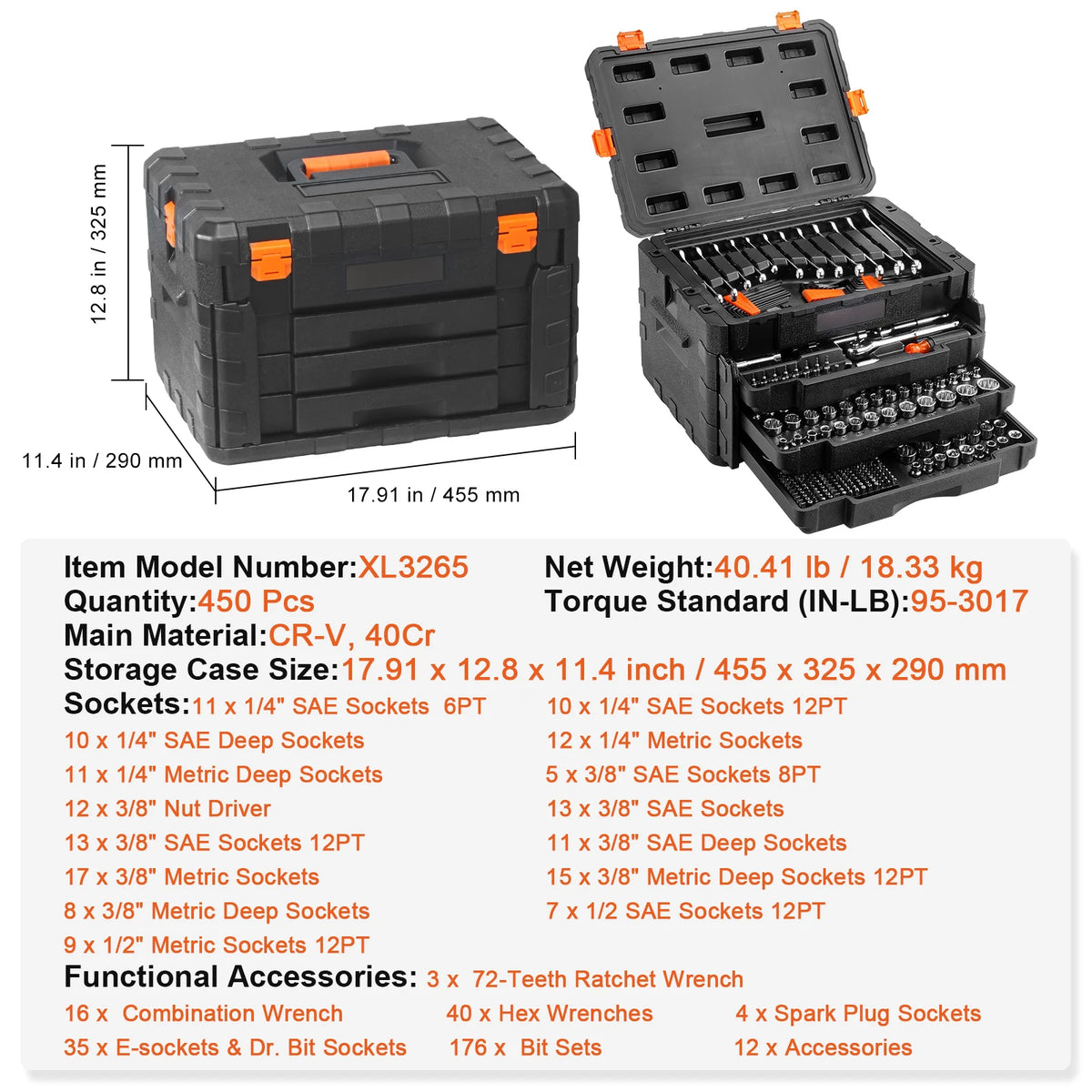 SucceBuy 450 Piece Mechanics Tool Set With Deep Metric Sockets