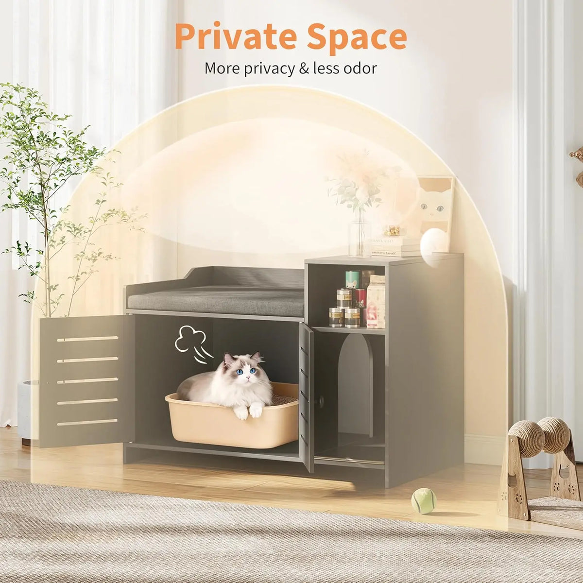Garvee Farmhouse Cat Litter Box Enclosure Cabinet With Storage Shelf