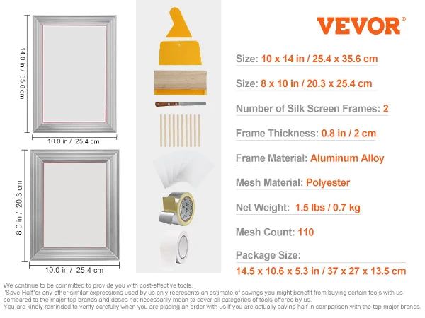 SucceBuy Aluminum Screen Printing Kit With 110 Mesh Frames