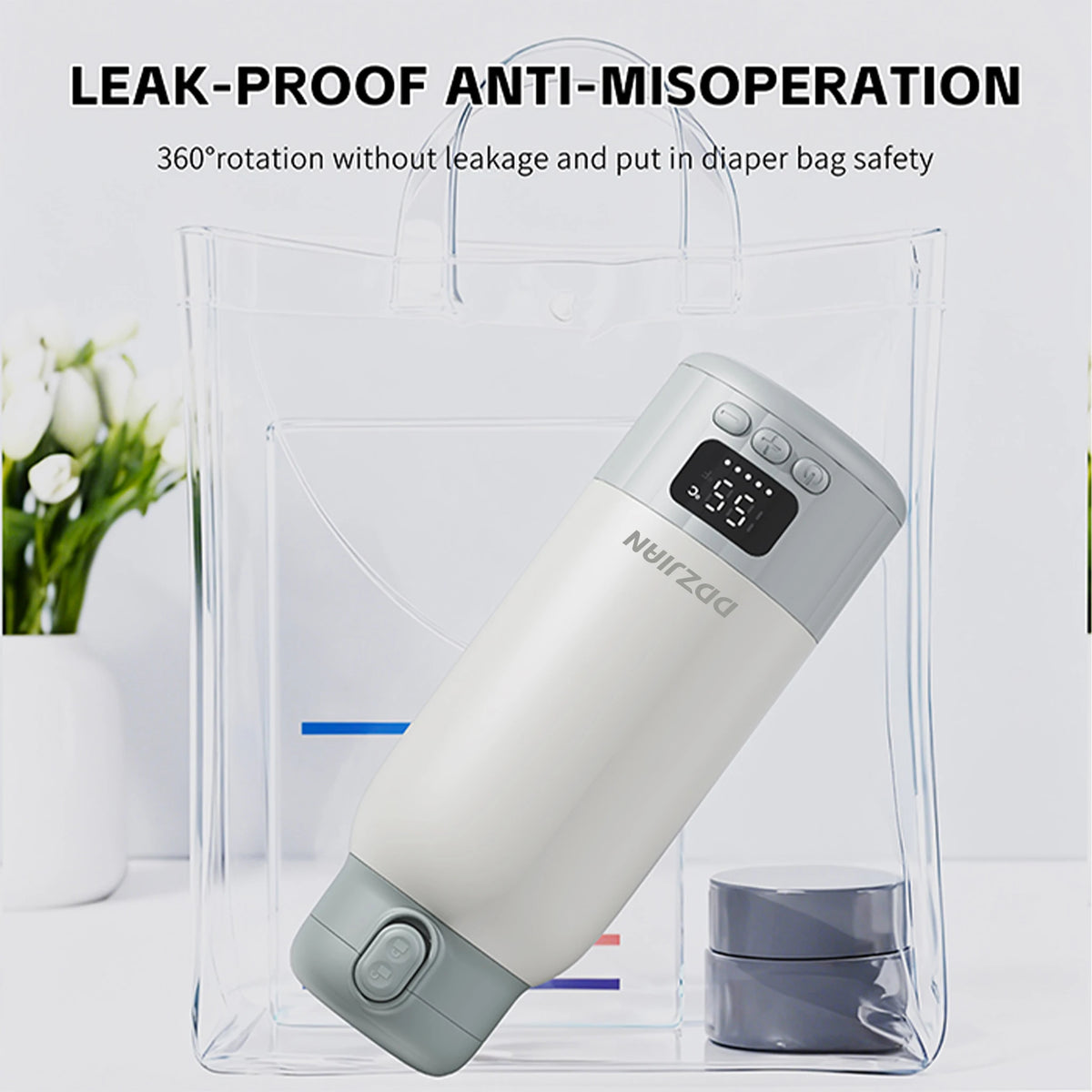 Portable Electric Thermos Cup With LED Temperature Display Milk Warmer