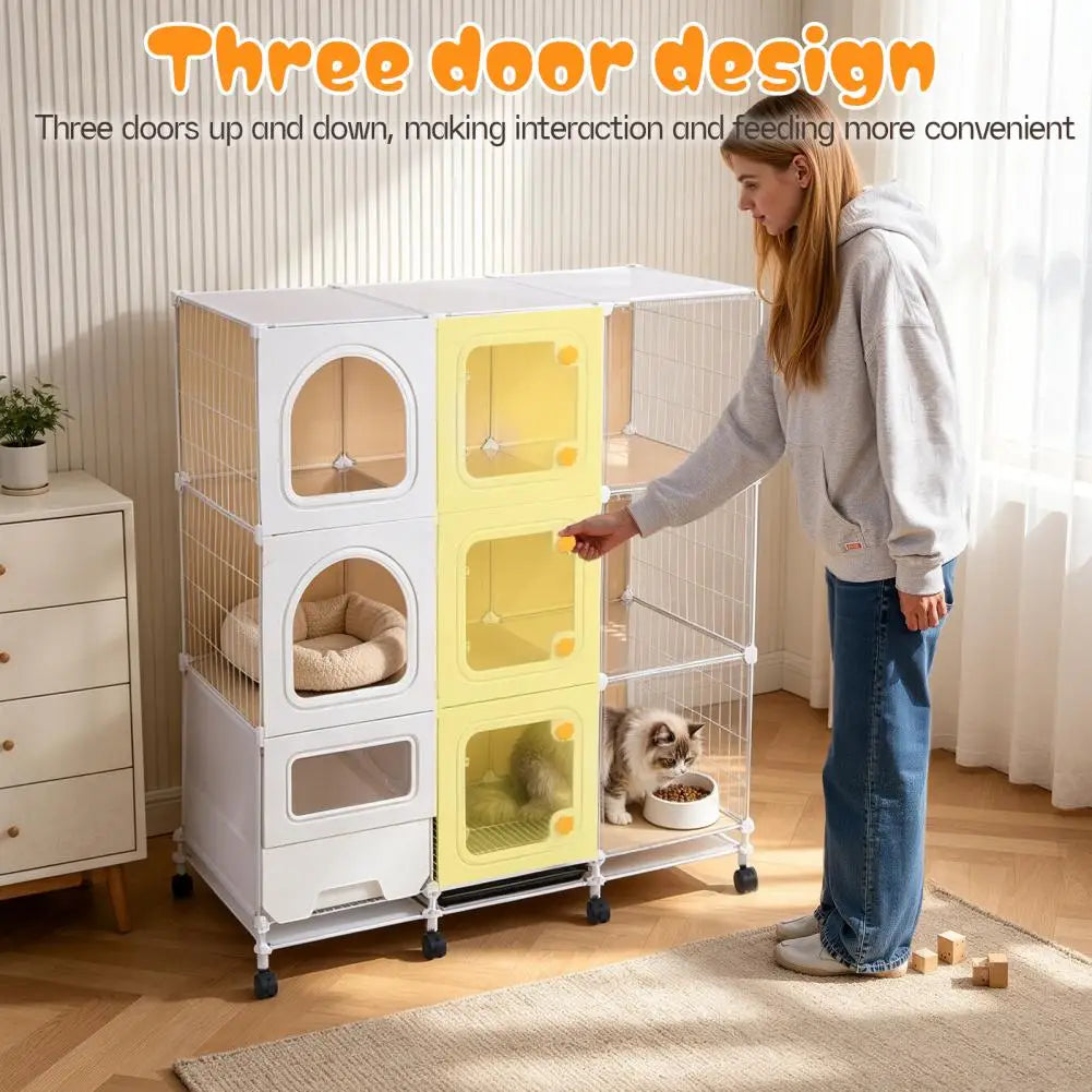 Indoor Cat Cage Enclosure With Litter Box And Wheels For Pets