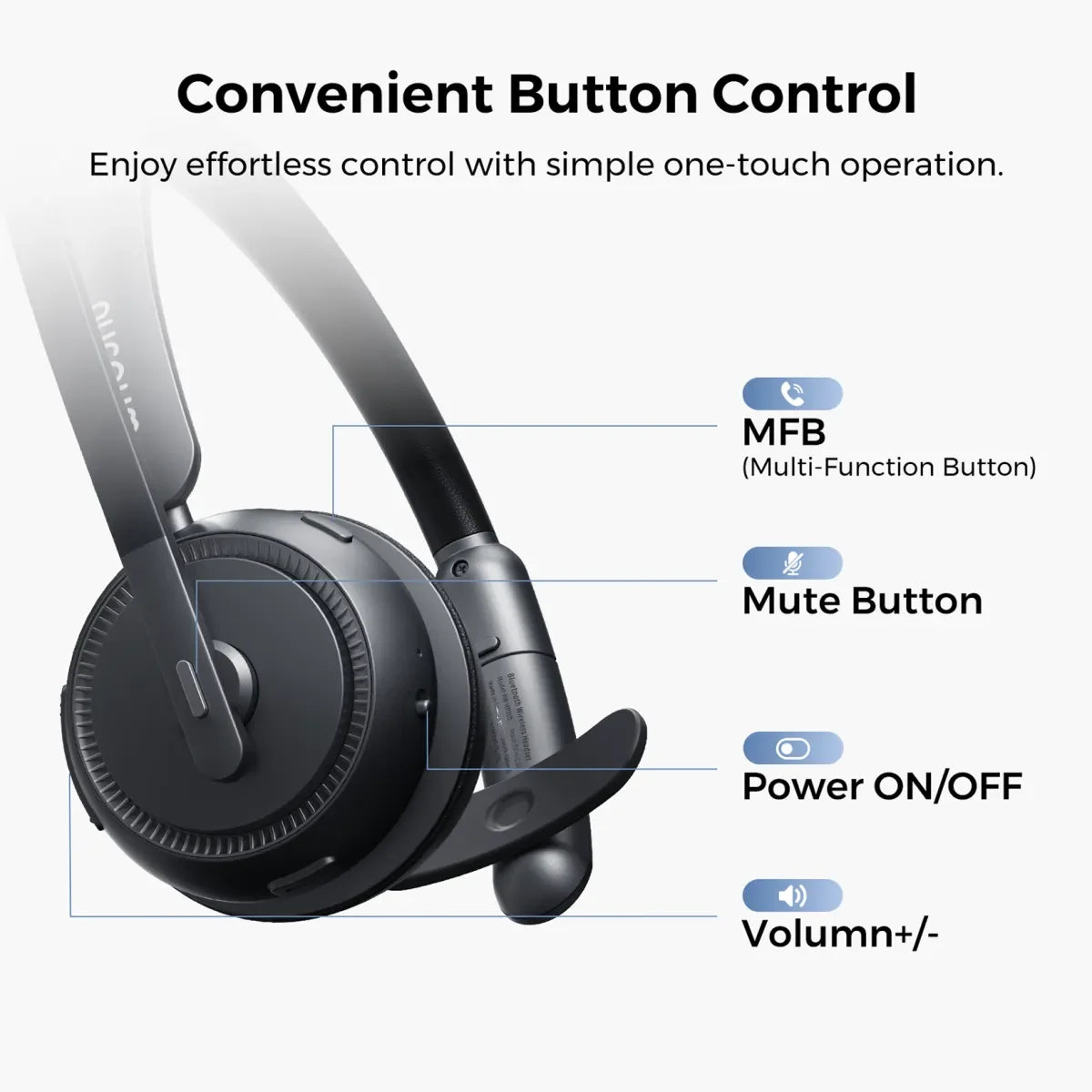 Nuroum Bluetooth Over Ear Headset With ENC Noise Cancelling Microphone