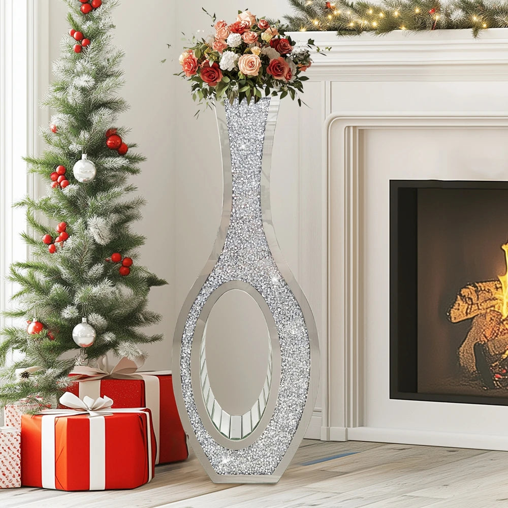Decorative Mirrored Crush Diamond Floor Standing Vase