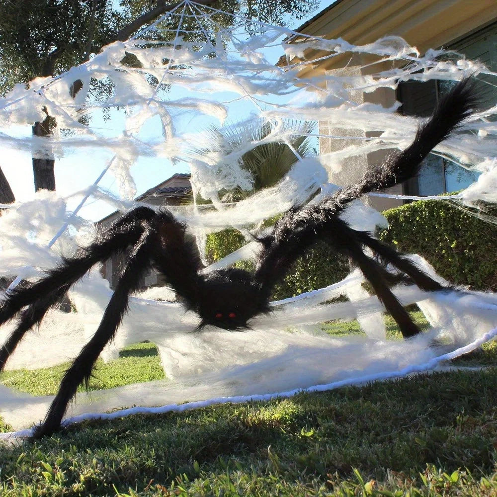 Giant Halloween Spider Decoration With Stretchy Web for Haunted House