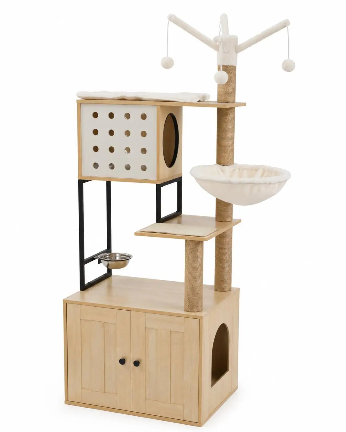 Cat Tree With Hidden Litter Box Enclosure And Climbing Condo