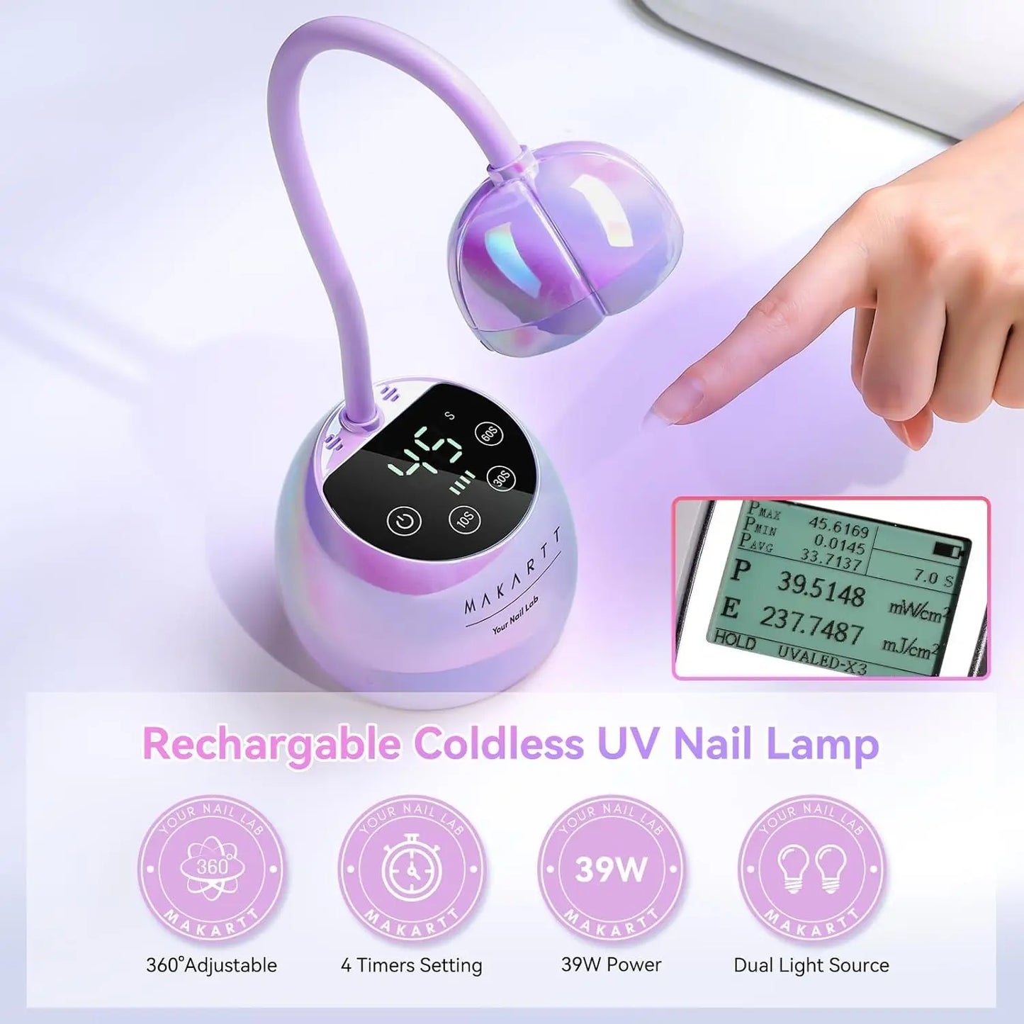 Makartt Cordless USB Gooseneck UV LED Nail Lamp With Timer