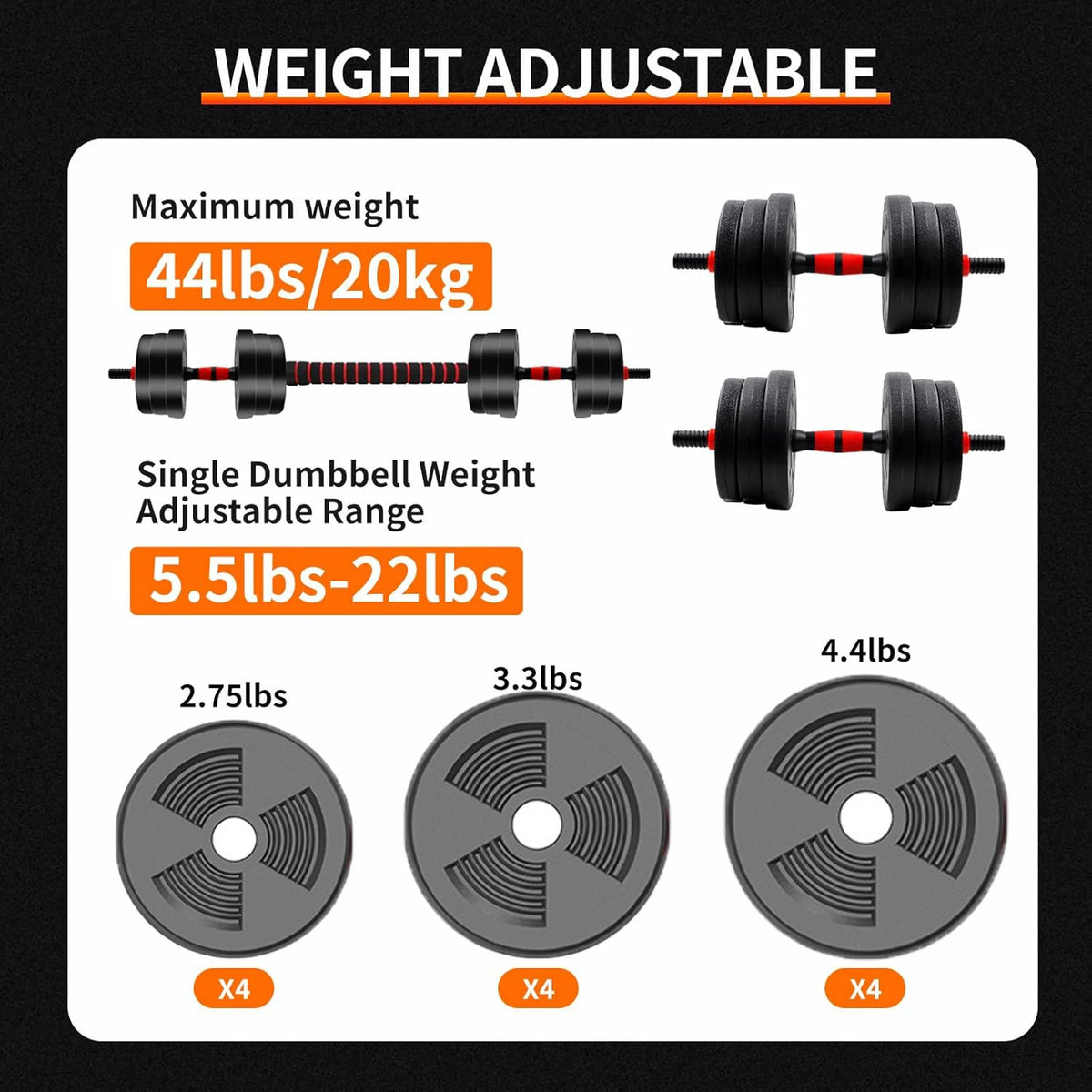Adjustable Dumbbell Barbell Set Anti Slip Home Gym Fitness Training