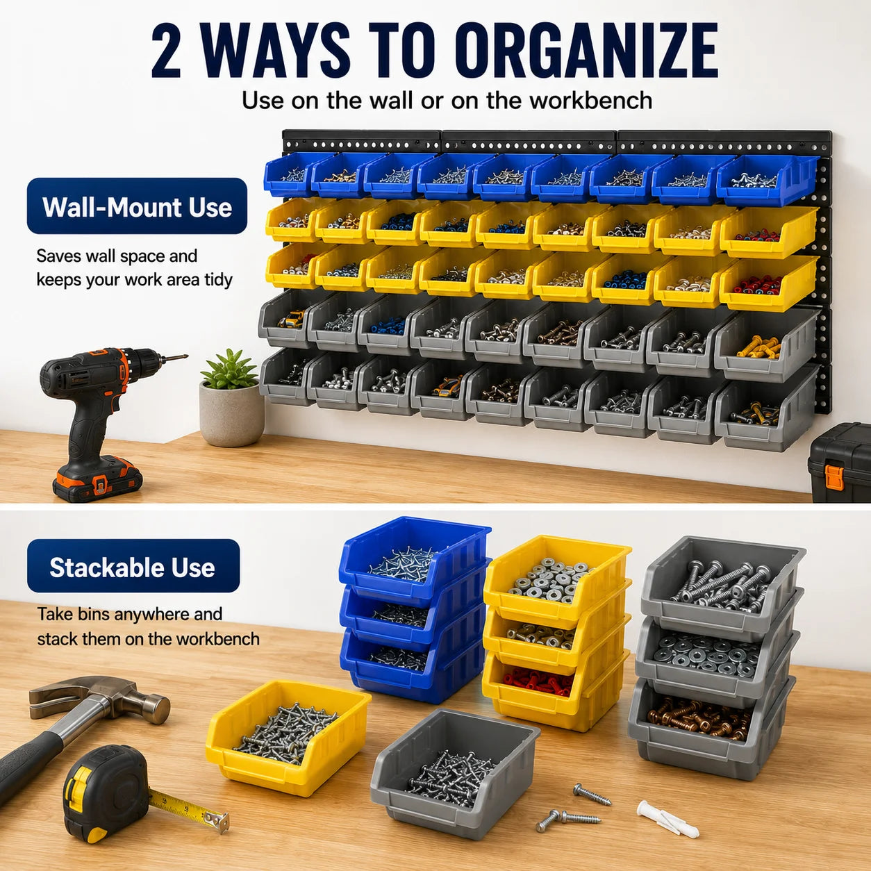 Wall Mounted Plastic Hardware Parts Storage Bin Rack Organizer
