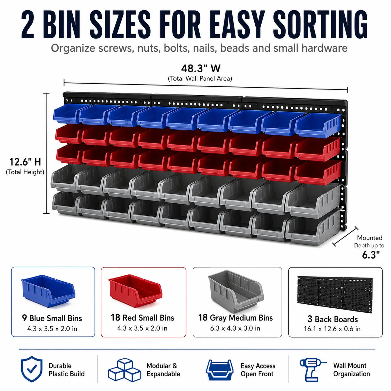 Wall Mounted Plastic Hardware Parts Storage Bin Rack Organizer