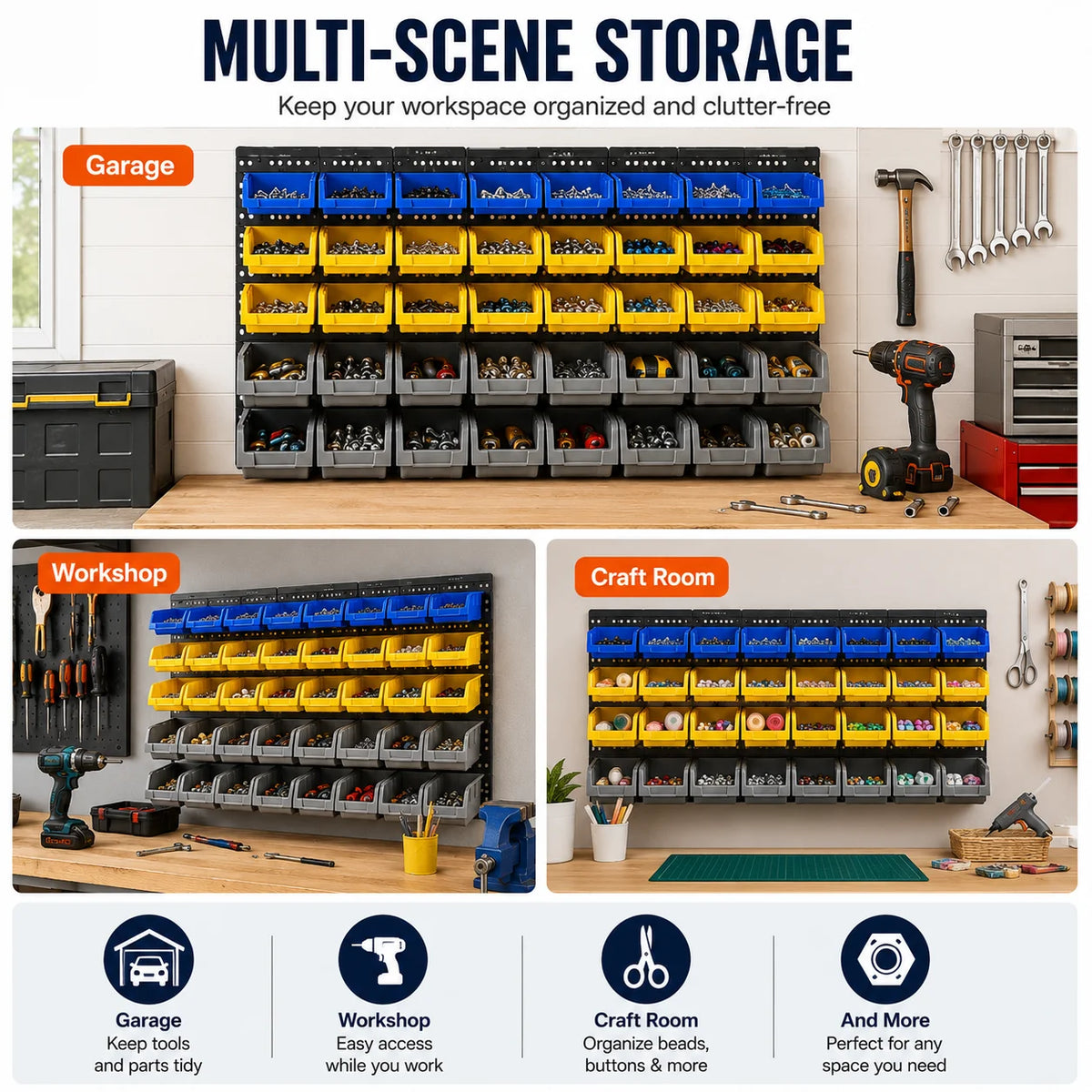 Wall Mounted Plastic Hardware Parts Storage Bin Rack Organizer