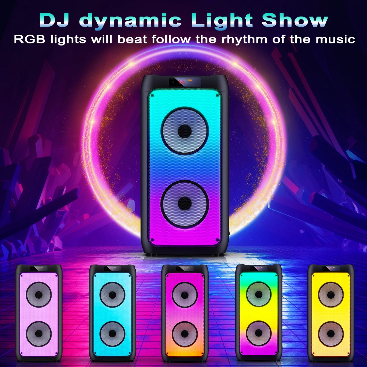 FanFun Wireless Bluetooth Karaoke Speaker With 2 Microphones LED Light