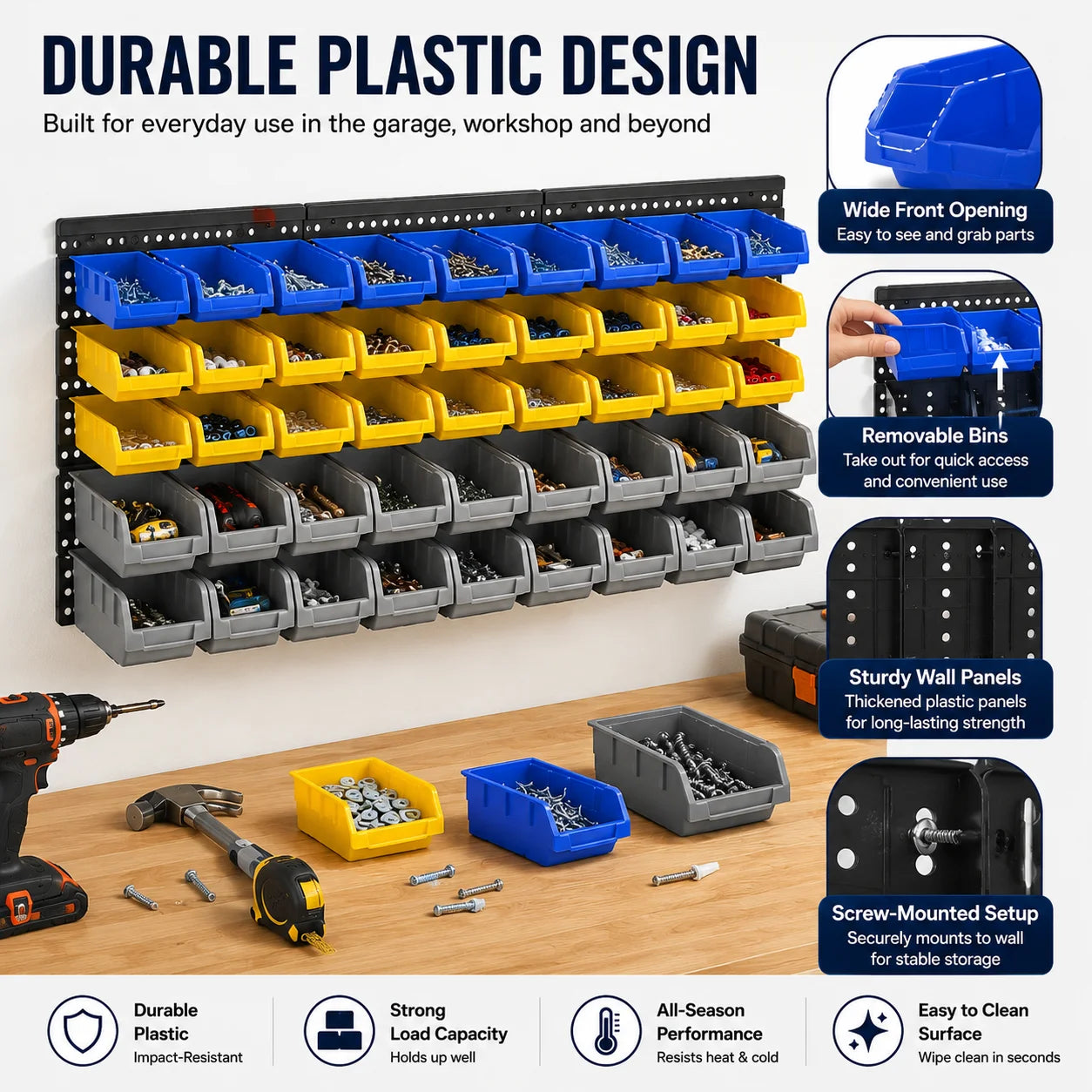 Wall Mounted Plastic Hardware Parts Storage Bin Rack Organizer