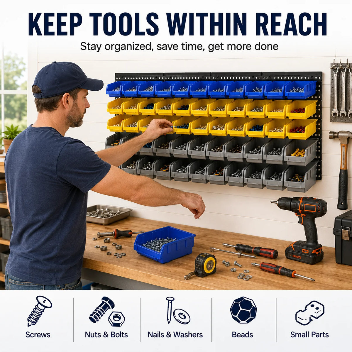 Wall Mounted Plastic Hardware Parts Storage Bin Rack Organizer