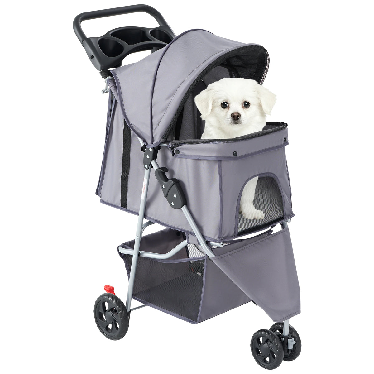 DUMOS Foldable Pet Stroller With Mesh Windows And Basket