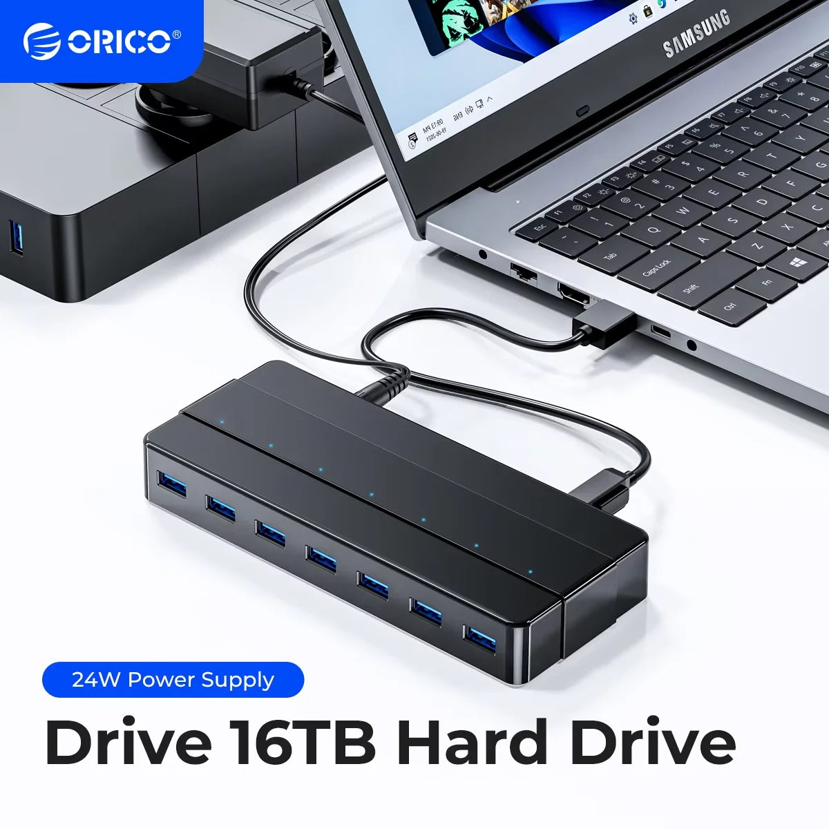 ORICO 7 Port USB SuperSpeed Hub 12V Power Adapter Included