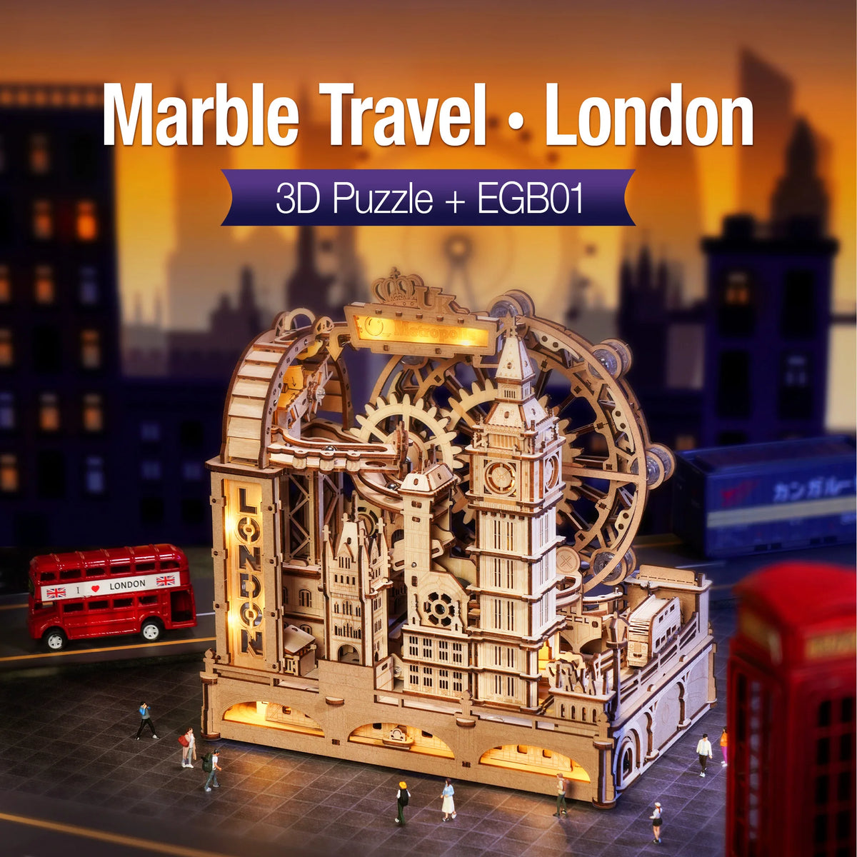 Robotime London City 3D Wooden Marble Run Mechanical Puzzle Kit