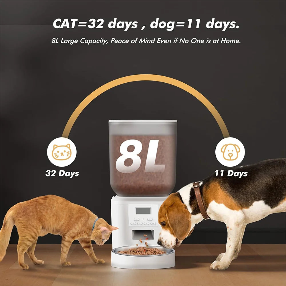 Nityers Automatic Cat Feeder Voice Recorder Dual Power Stainless Bowl