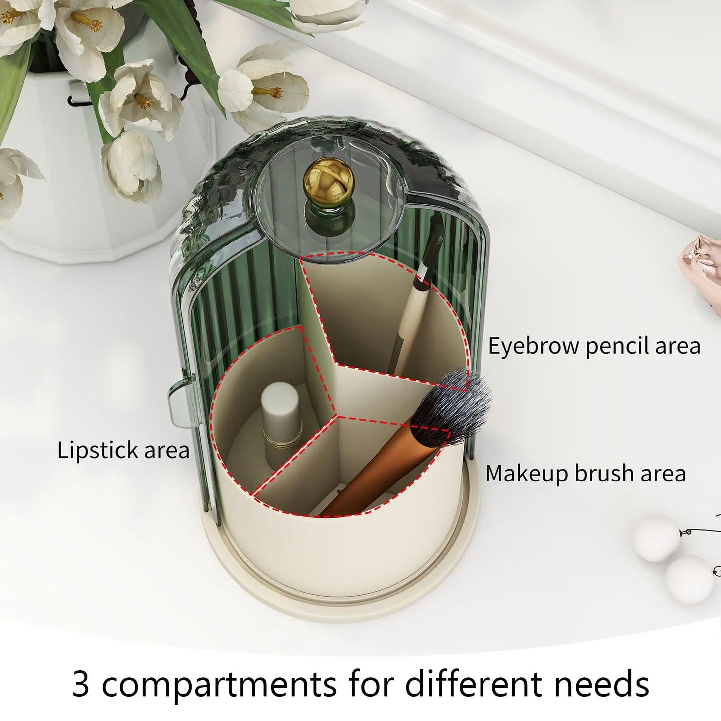 Yoolens 360 Rotating Makeup Brush Holder Dustproof Lid Organizer