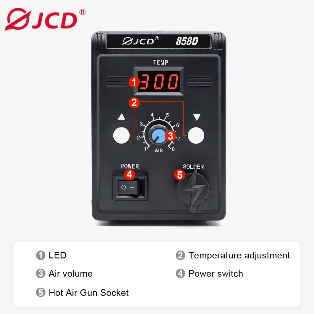 JCD 858D Hot Air Rework Soldering Station Digital Temperature Control