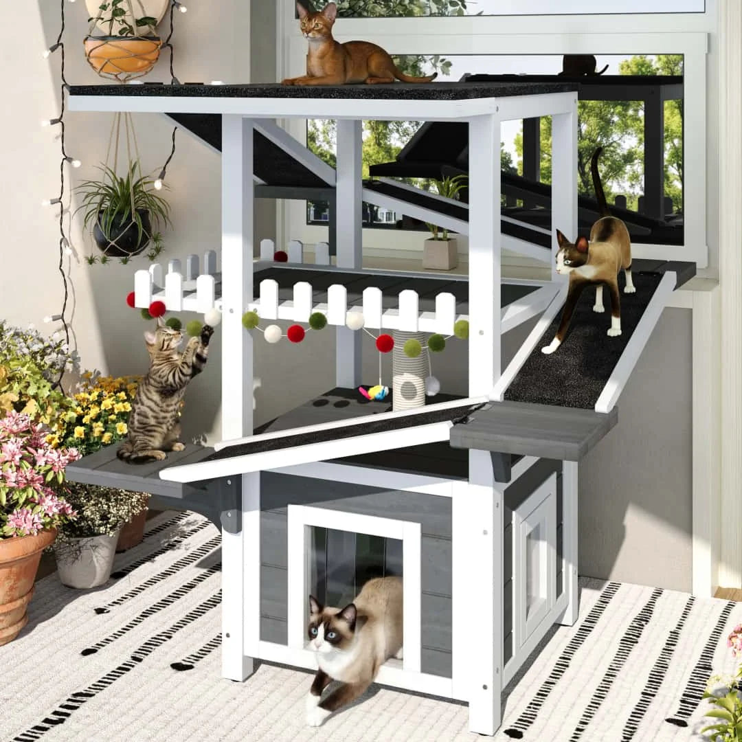 Weatherproof Outdoor Cat House Feral Shelter With Waterproof Roof