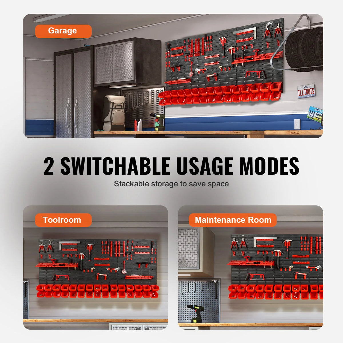 SucceBuy Wall Mounted Plastic Storage Bins Parts Organizer Rack