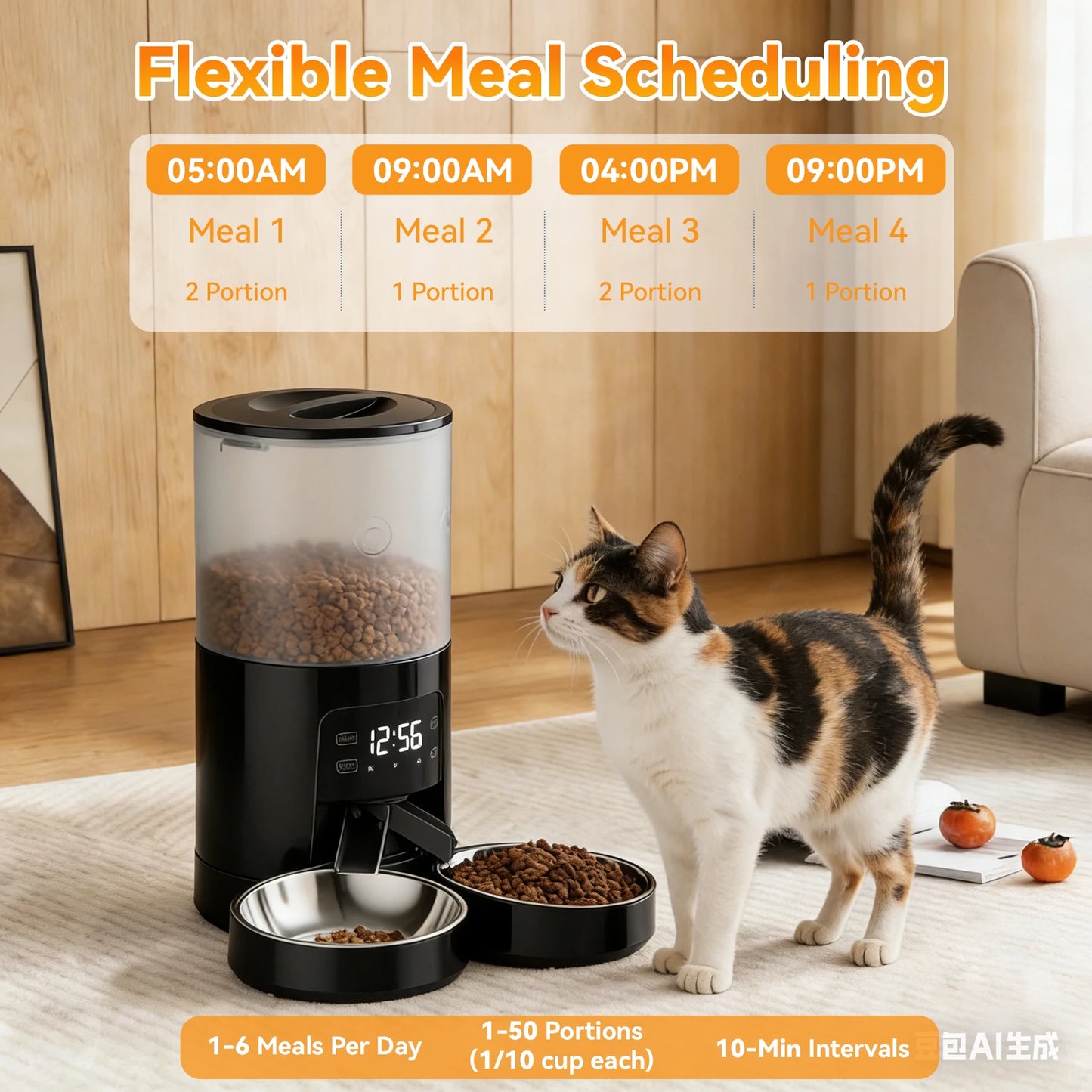 Automatic Cat Food Dispenser Stainless Bowls Dual Power Timed LCD