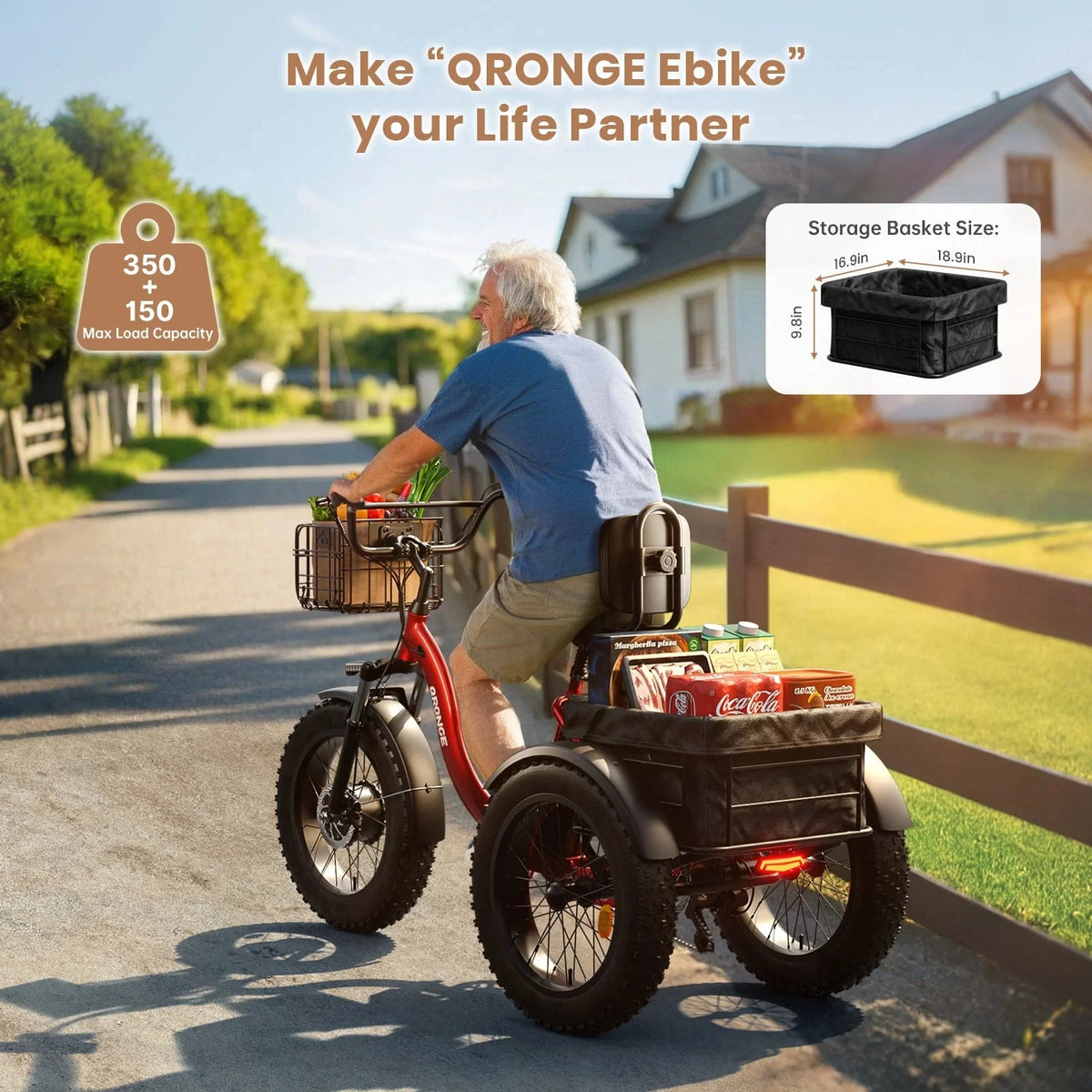 QRONGE Folding Electric Tricycle Built For Comfortable Riding