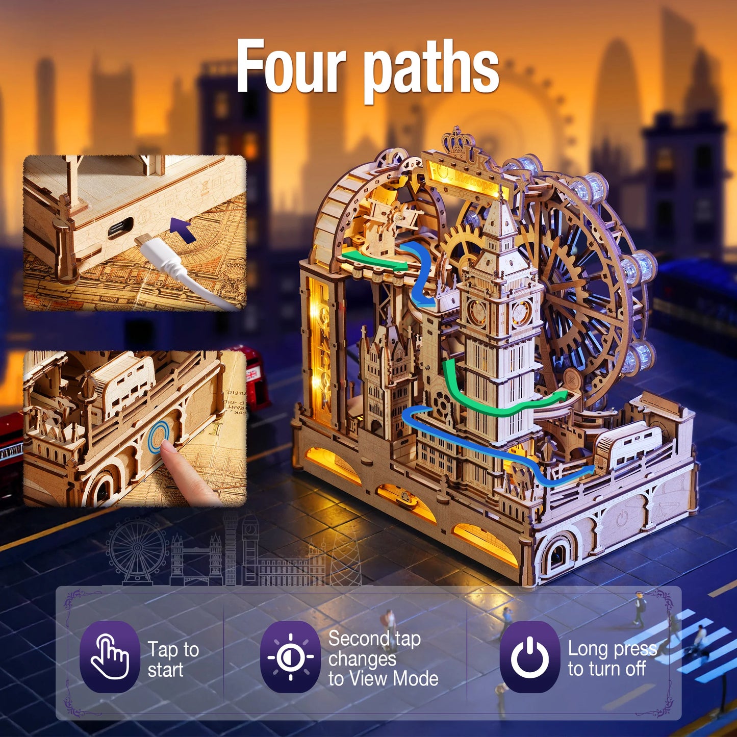 Robotime London City 3D Wooden Marble Run Mechanical Puzzle Kit