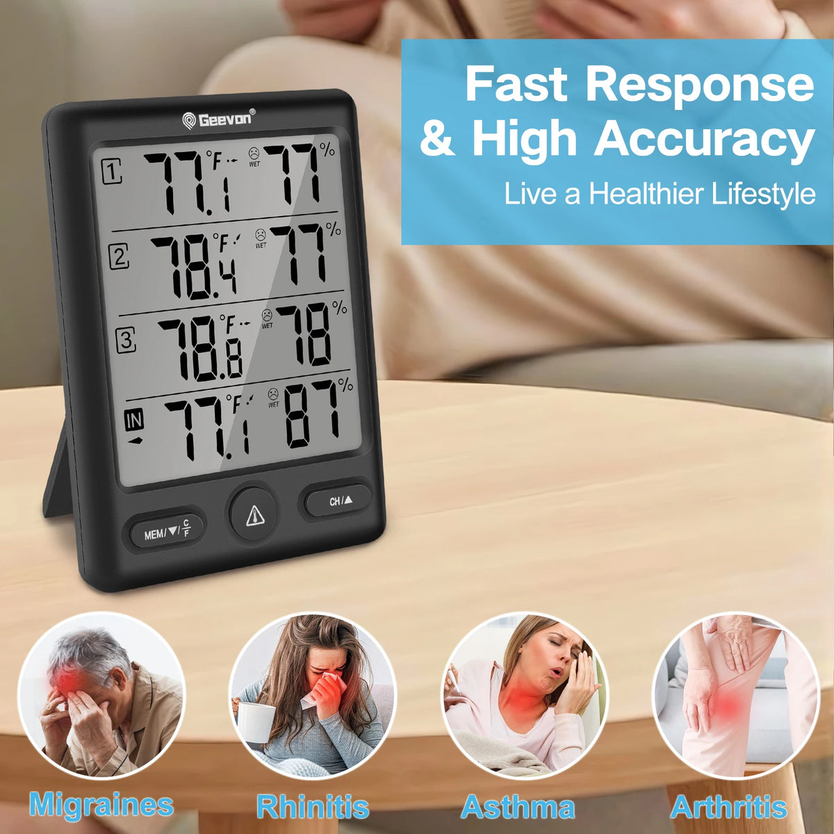 Geevon Wireless Indoor Outdoor Thermometer With Remote Sensors And Hygrometer
