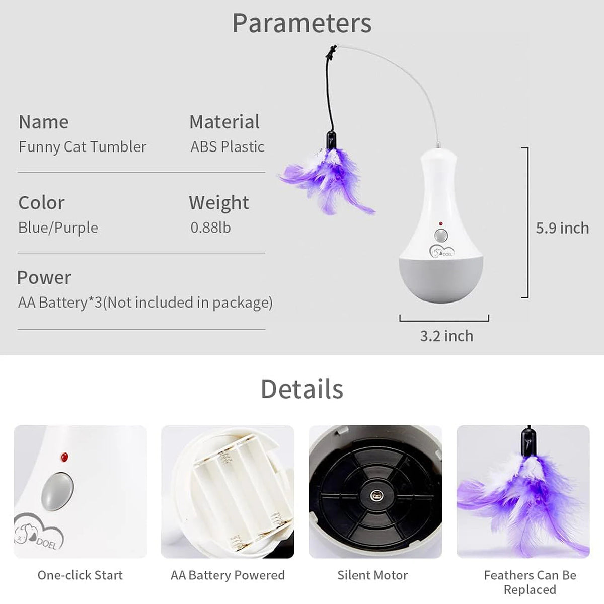 Cat Interactive Feather Toy Teaser For Kittens Indoor Automatic Spinner