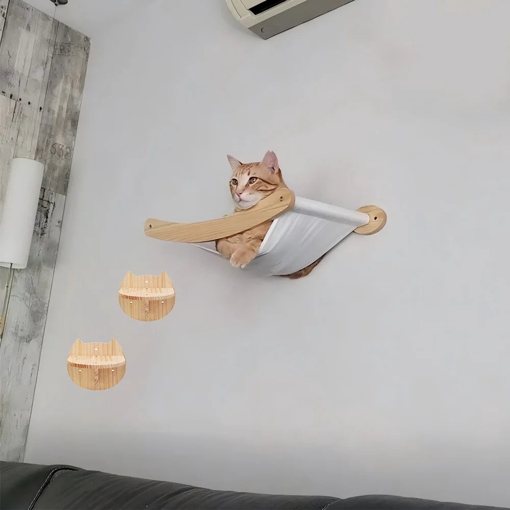 CWV Wall Mounted Cat Hammock With Sisal Rope Scratching Shelf