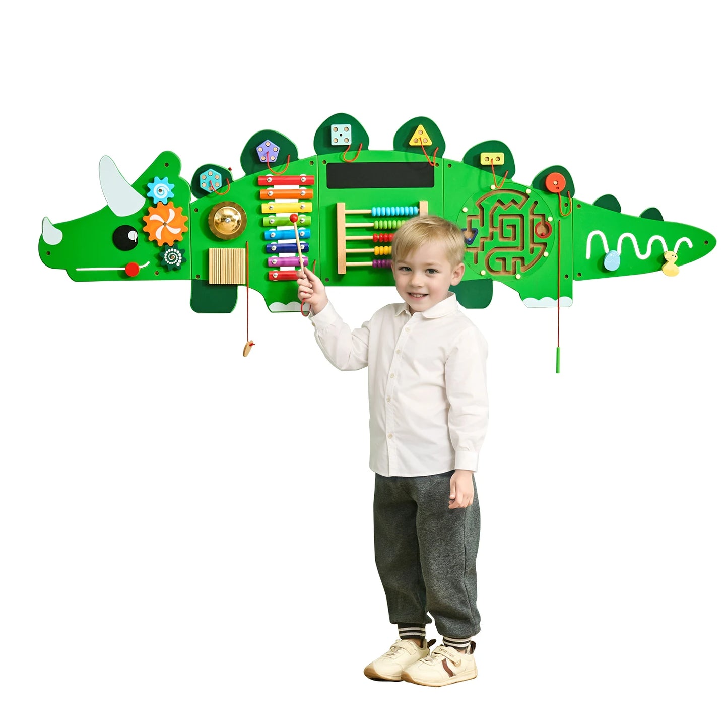 Dinosaur Montessori Busy Board With 11 Sensory Activity Panels