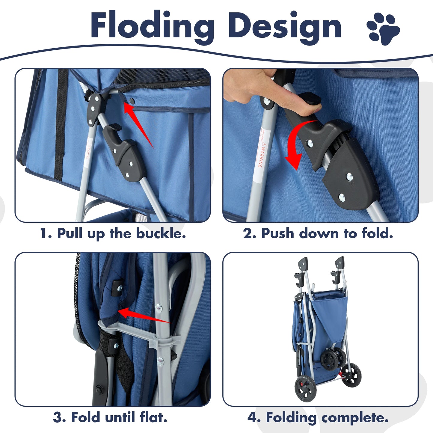 DUMOS Foldable Pet Stroller With Mesh Windows And Basket