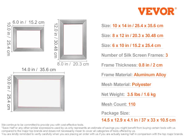 SucceBuy Aluminum Screen Printing Kit With 110 Mesh Frames